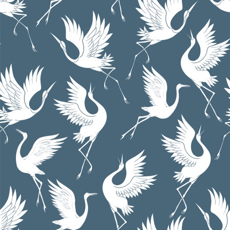 Seamless patterns with Japanese cranes for Your designのイラスト素材