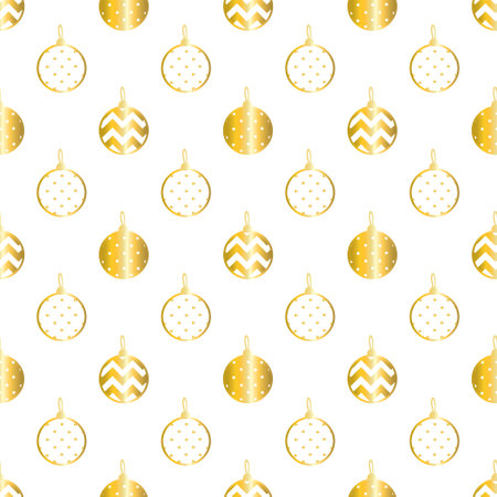 Seamless Christmas background - glitter gold patterned christmas baubles. Vector illustration.のイラスト素材
