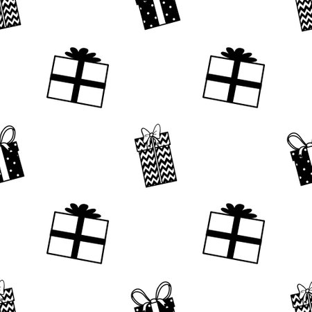 Present seamless pattern with outline gift boxes icons. Background with present box in linear style. Vector illustrationのイラスト素材