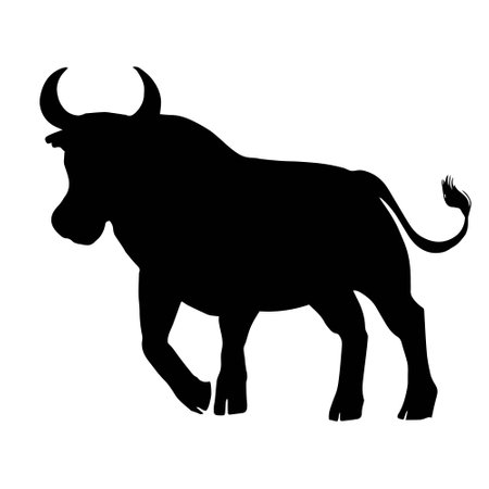 Black bull standing vector silhouette. Ox neat illustration.のイラスト素材