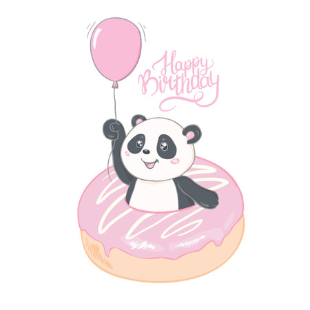 Panda on donuts on white background. Vector illustration.のイラスト素材