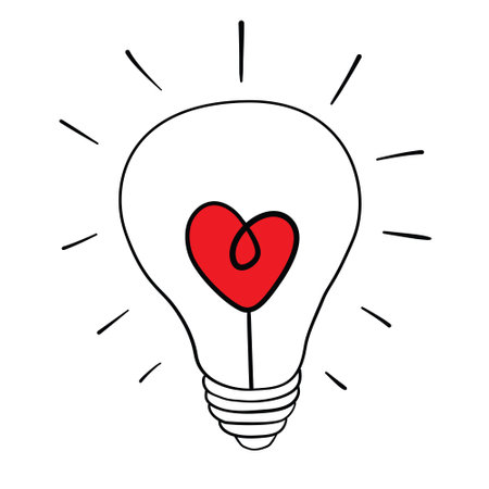 Heart shape in a light bulb line icon, outline vector sign, linear style pictogram isolated on white. Love symbol, logo illustration.のイラスト素材
