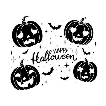 Happy Halloween vector lettering. Holiday calligraphy with spider and web for banner, poster, greeting card, party invitation. Isolated illustration.のイラスト素材