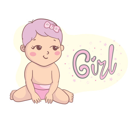 Cute cartoon baby girl isolated on a white backgroundのイラスト素材