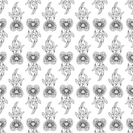 Hand drawn seamless pattern with native American dream catcher.のイラスト素材