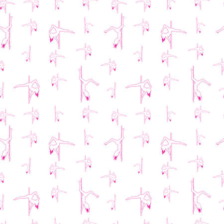 Pole dance seamless hand drawn pattern. Pole dancer's silhouettes. Pole dance background.のイラスト素材