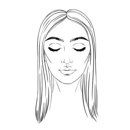 Beautiful woman portrait. Face chart Makeup Artist Blank Template. Vector illustration.のイラスト素材