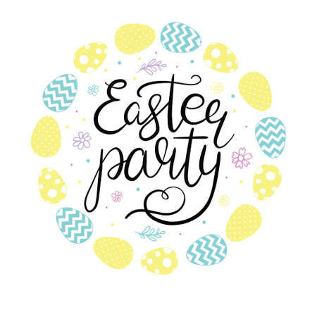 Hand sketched Happy Easter text as Pascha logotype, badge and icon. Drawn Resurrection Sunday postcard, card, invitation, poster, banner template lettering typography.のイラスト素材