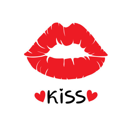 Lips kiss. Vector patch, sticker isolated on white. Cool sexy red kissed.のイラスト素材