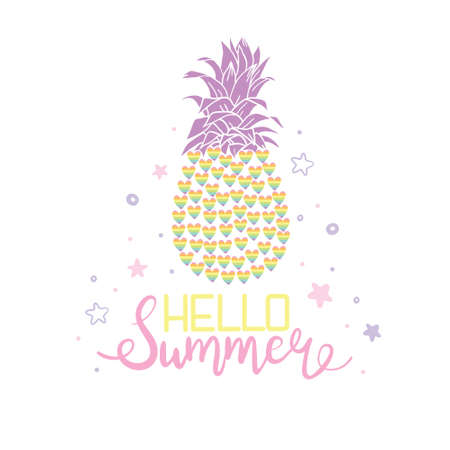 Pineapple is a colorful sketch isolated on a white background. Vector illustration for wallpaper, textiles, fashion banners, postcards, posters.のイラスト素材