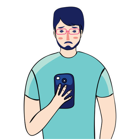 Vector cartoon flat style illustration a boy writes a message.のイラスト素材