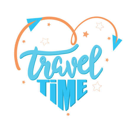 time to travel. hand drawing lettering, decor elements.のイラスト素材