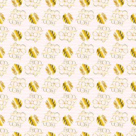 Golden Tropical Palm Tree Leaves Seamless Pattern. Palm Leaf Sketch. Summer Floral Background. Tropical Plants Wallpaperのイラスト素材