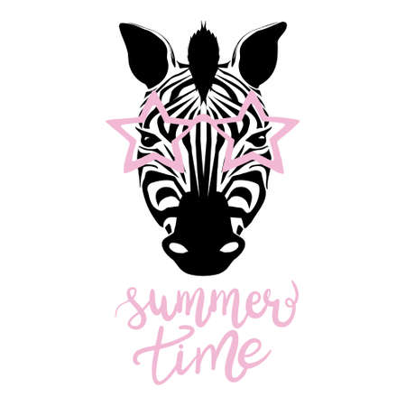 Vector of a zebra wearing sunglasses on white background. Animal fashion.のイラスト素材