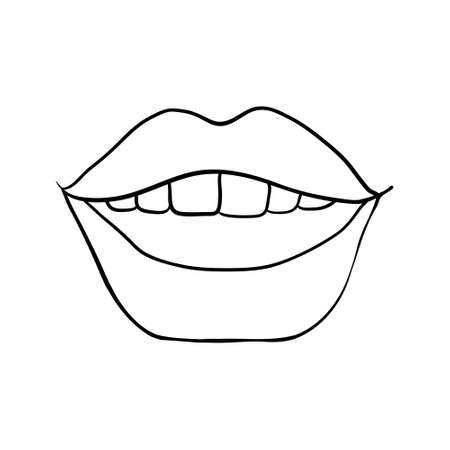 plump lips kiss isolated line art, Hand drawn illustration, Vector sketchのイラスト素材