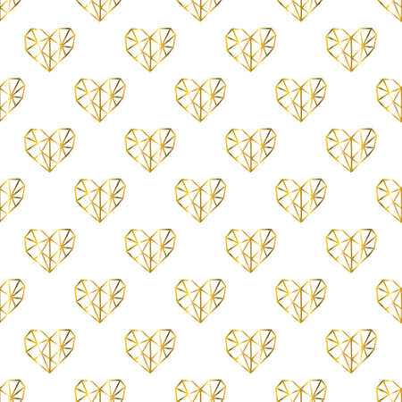 Gold glittering seamless pattern of hearts on white background. Vector illustrationのイラスト素材