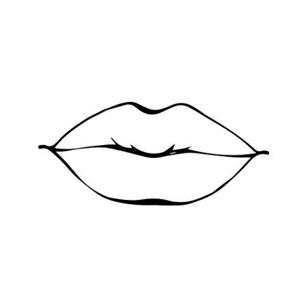 plump lips kiss isolated line art, Hand drawn illustration, Vector sketchのイラスト素材