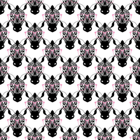 Seamless pattern. Portrait of a zebra with pink glasses on a white background. Vector illustration.のイラスト素材