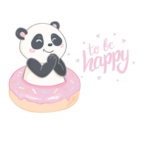 cute panda character vector design, greeting card, invitation, greeting card, poster, with cute, cartoon hand drawnのイラスト素材
