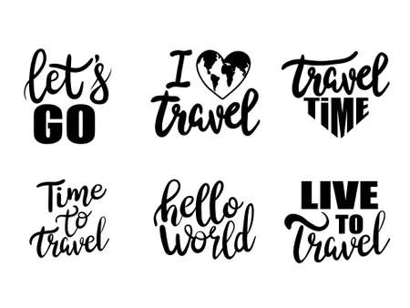 Set lettering. Vector illustration. Vintage hand lettering print of Travel on white background.のイラスト素材