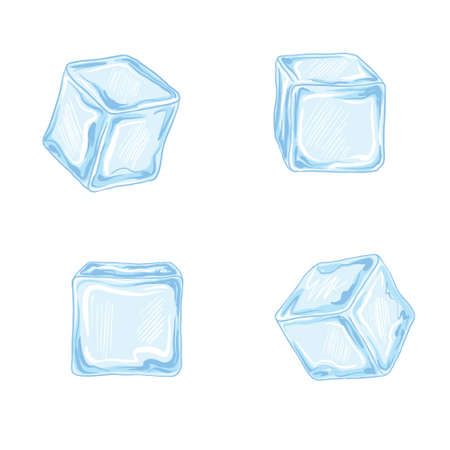 Ice cubes. Vector illustration set on white background.のイラスト素材