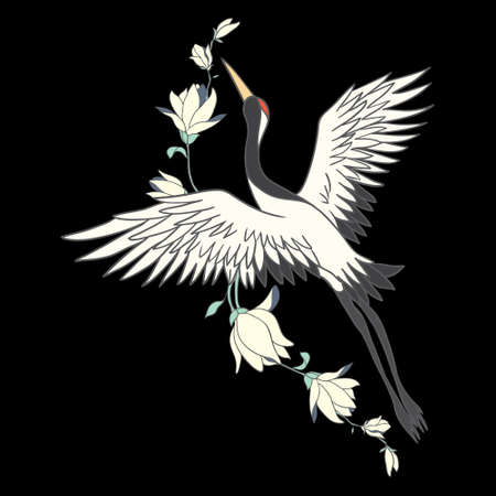 Japanese crane bird isolate on a white background. Vector graphics.のイラスト素材