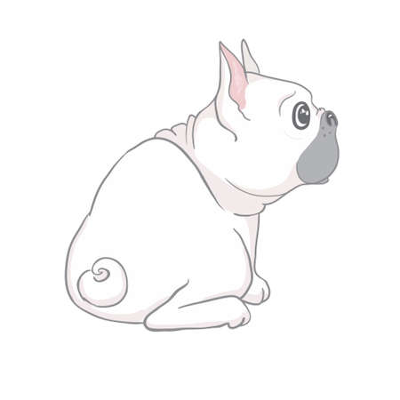 French bulldog cute sitting puppy with funny head tilt vector cartoon illustration isolated on white. Dogs, pets, animal lovers theme design element.のイラスト素材