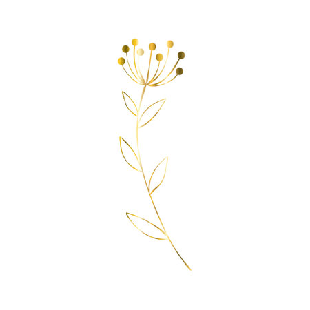 The golden sprig. Vector image with a golden twig. Template for the logo element. Editable geometric element isolated on white.のイラスト素材