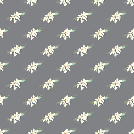 Seamless vector magnolia flower pattern. Delicate floral background on a gray backgroundのイラスト素材