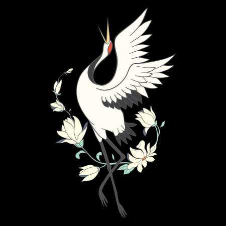 Japanese crane bird isolate on a white background. Vector graphics.のイラスト素材