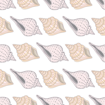 Seamless vintage pattern with seashells. Sea background. Vector illustration in the flat style. Perfect for greeting cards, invitations, wrapping paper, textiles, wedding design.のイラスト素材