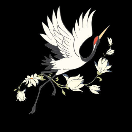 Japanese crane bird isolate on a white background. Vector graphics.のイラスト素材