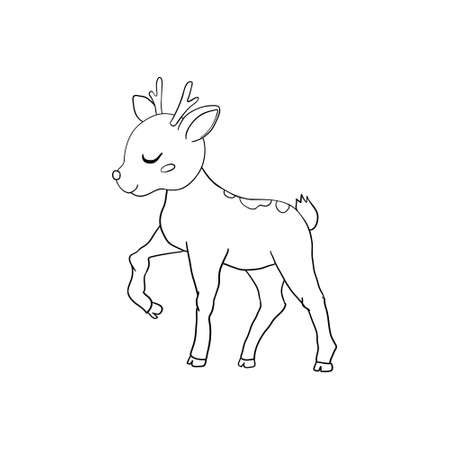 Hand-drawn Sketch of an Isolated Little Deer Black and White Cartoon Vector Illustration for Coloring Book-Drawn Vectorのイラスト素材