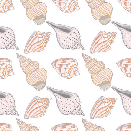 Seamless vintage pattern with seashells. Sea background. Vector illustration in the flat style. Perfect for greeting cards, invitations, wrapping paper, textiles, wedding design.のイラスト素材