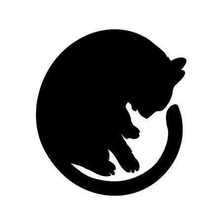 Black silhouette of a cat, animal  on a white background. Vector illustration.のイラスト素材