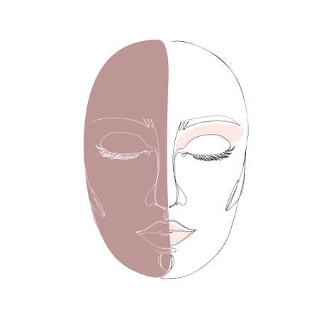 Abstract minimalistic linear sketch. Woman's face. Vector hand drawn illustrationのイラスト素材