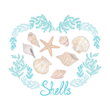 Shell yeah vector illustration with seashell and lettering. Summer illustration or print template.のイラスト素材