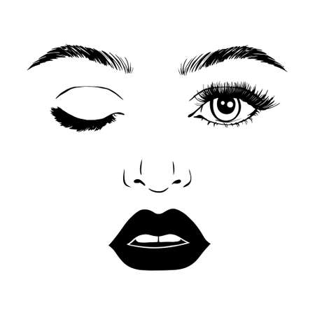 Woman face. Beauty concept. Eyelashes and lips. Make up. Vector illustrationのイラスト素材