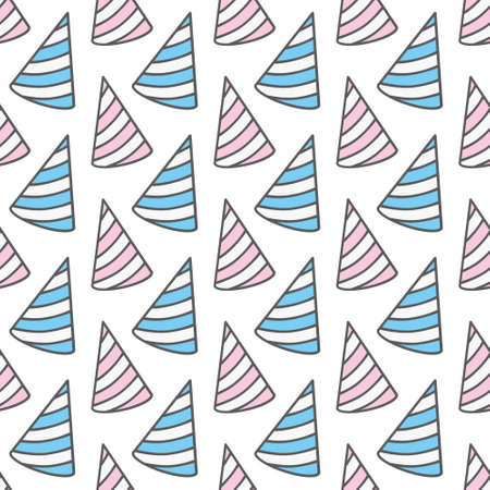 Vector holiday seamless pattern. Hand-drawn beanies with doodles. Holiday paraphernalia. Festive background.のイラスト素材