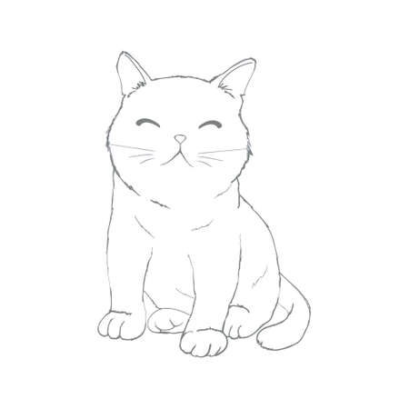 sketch of a cat isolated on a white background. Cute vector cat sketch for printingのイラスト素材