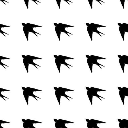 Seamless pattern of swallows on a white background. Birds fly in different angles. Vector, illustrationのイラスト素材