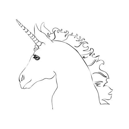 Unicorn, hand drawn vector linen illustration for logotype, coloring book, greeting card.のイラスト素材