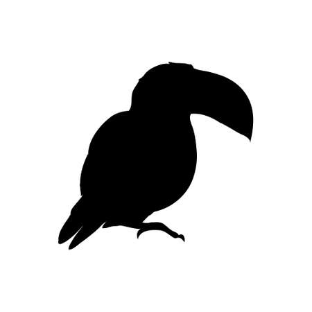 Vector illustration of a toucan silhouette isolated on a white background. Side view profile of Tucan.のイラスト素材
