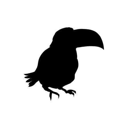 Vector illustration of a toucan silhouette isolated on a white background. Side view profile of Tucan.のイラスト素材