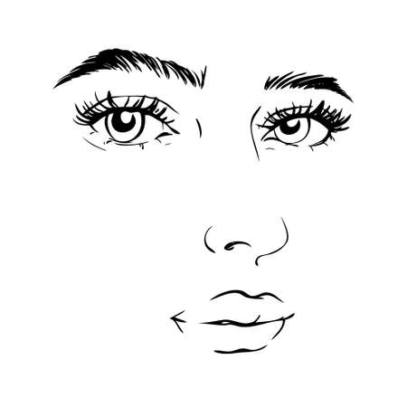 Woman face. Beauty concept. Eyelashes and lips. Make up. Vector illustrationのイラスト素材
