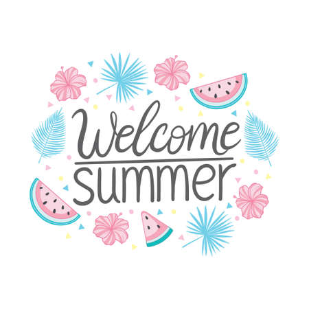 Hand lettered text "Summer". Calligraphic season inscription. Vector vintage illustration.のイラスト素材