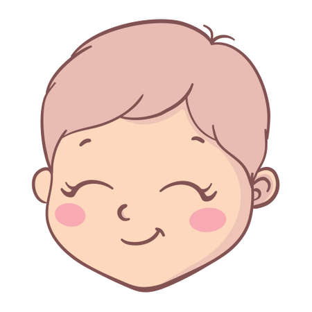 Vector illustration of a cartoon child's head smiley face. Cute baby on a white background.のイラスト素材