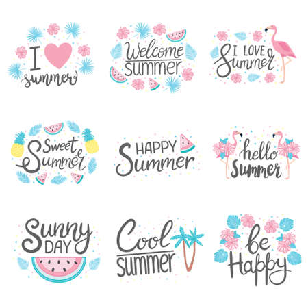 Summer Lettering Design Set - hand drawn Vector illustration.のイラスト素材