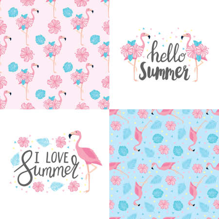 Vector set of four summer cards with fruits and phrases. Beautiful posters for kids room or bedroom. Hand drawn letters.のイラスト素材