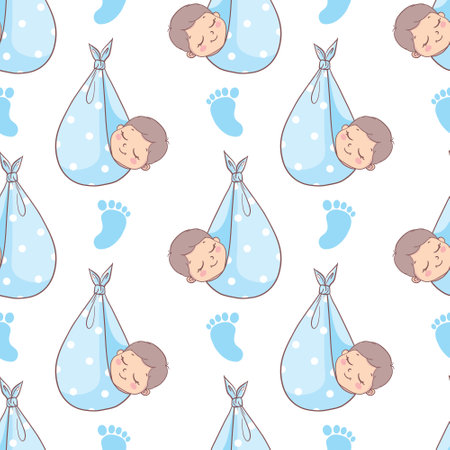 Baby shower boy seamless pattern. Vector kids background.のイラスト素材